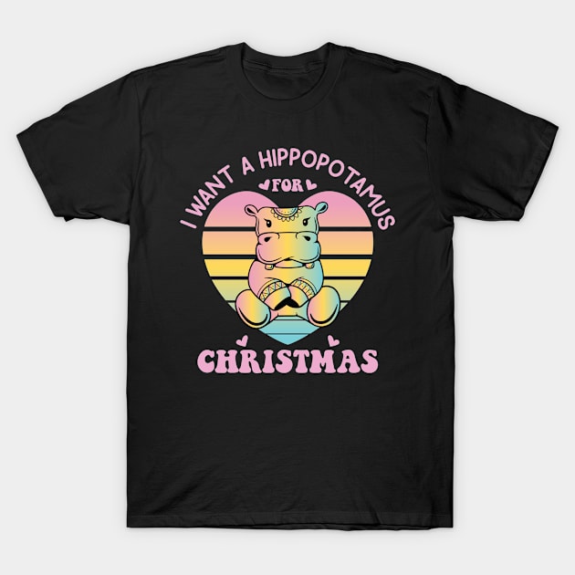 I want a hippopotamus for Christmas pajamas Funny Hippo Graphic Xmas Holiday T-Shirt by Vixel Art